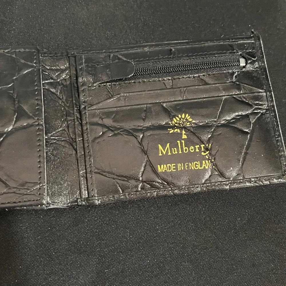 Mulberry Vintage Black Croc Embossed Leather Trifold Wallet Made in England Mens